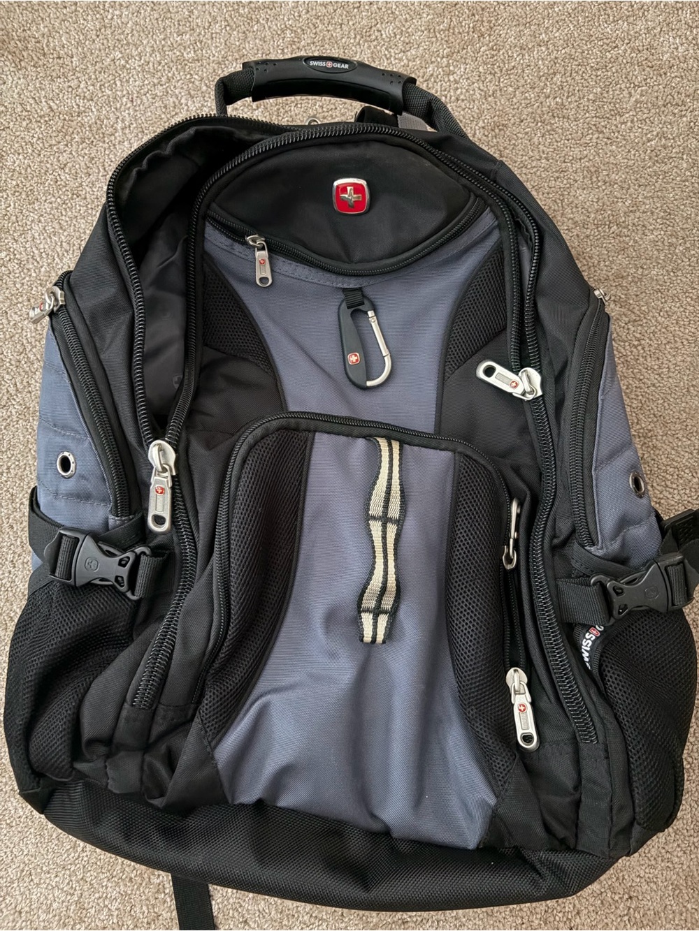 SwissGear Black and Gray Travel Backpack with Multiple Compartments